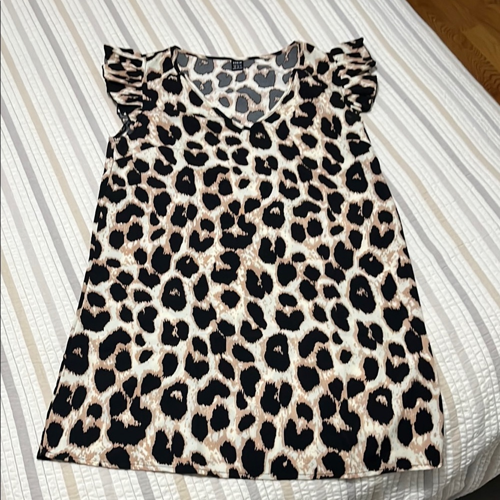 Leopard Print Ruffle Sleeve Dress